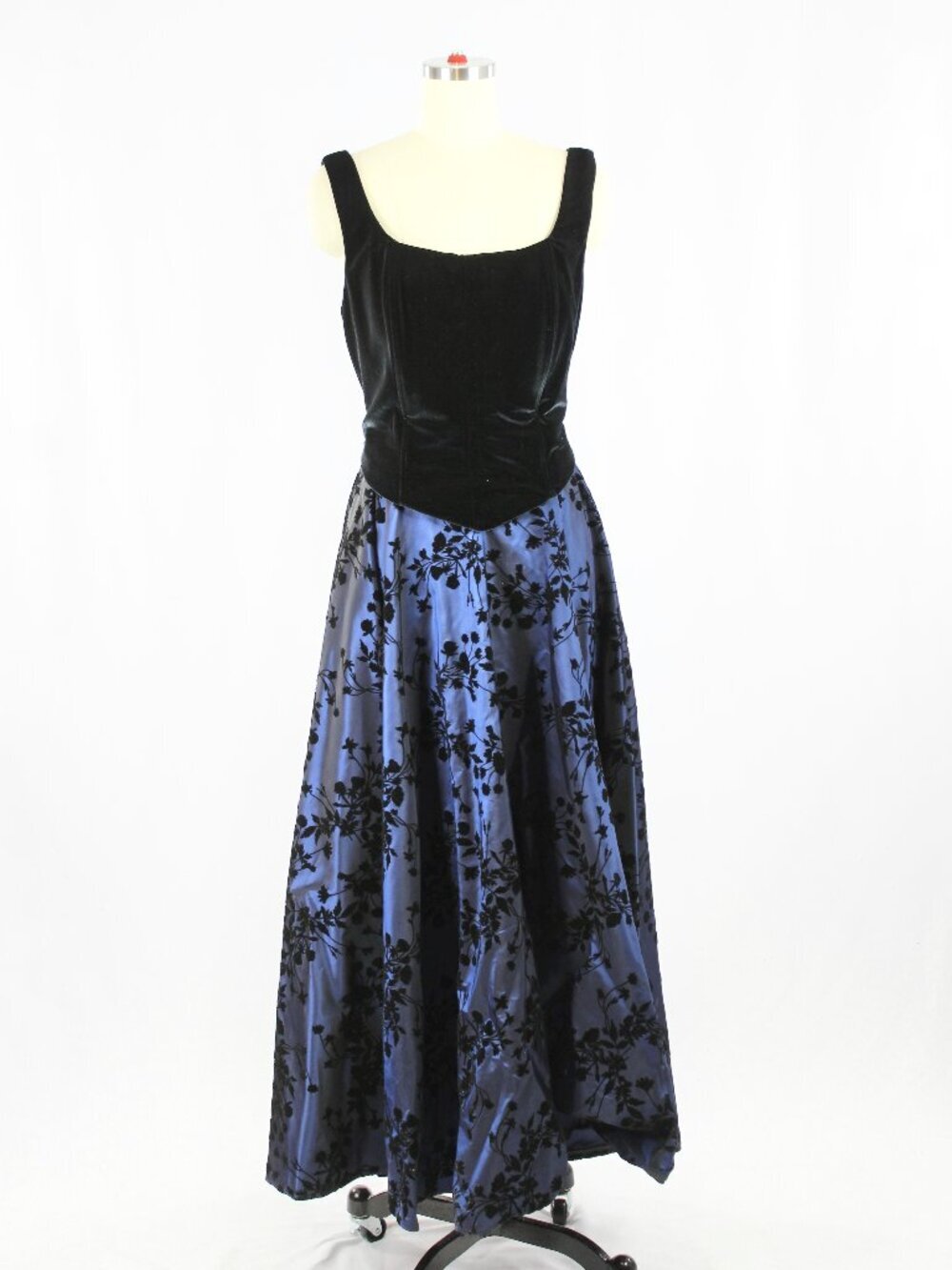 Vintage 90's ALGO Black Velvet Bustier Blue Taffeta Y2K Witchcore Dress, Size 12